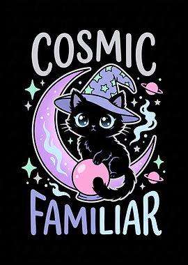 Cosmic Familiar Witch Cat Illustration
