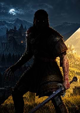 Warrior with Glowing Eyes and Sword