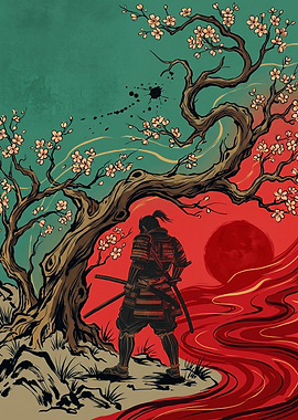 Samurai Cherry Blossom Tree Japanese Ukiyo E Art