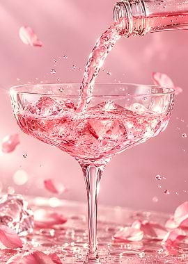 Pink Cocktail Pouring into Glass