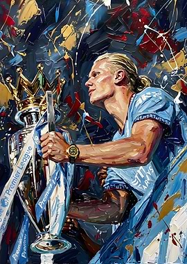 Erling Haaland Premier League Trophy Painting