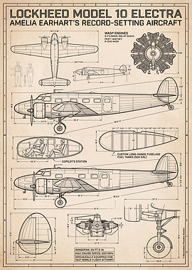 Lockheed Model 10 Electra Blueprint Poster