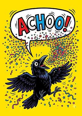 Funny Crow Sneezing Confetti Illustration