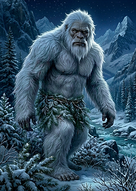 Majestic Yeti in Snowy Mountain Landscape