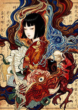 Surreal Japanese Illustration with Girl