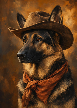 German Shepherd Wall Art — Ranch Hand Cowboy Portrait