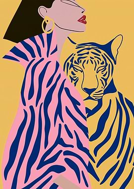 Woman in Zebra Print with Tiger