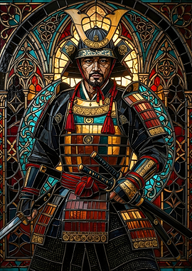 Stained Glass Samurai Warrior Portrait