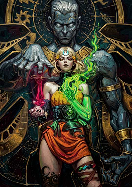 Hades Fantasy Goddess and Stone Guardian