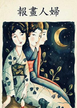 Japanese Women Under Moonlight Vintage Art Print Asian Culture Illustration