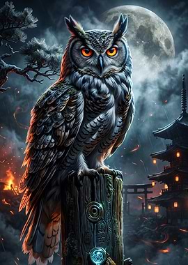 Owl Night Moon Fantasy Art Poster