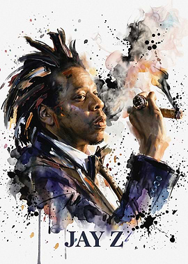 Jay-Z Watercolor Portrait with Cigar