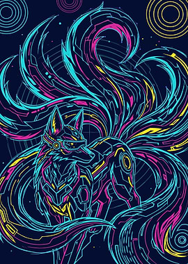 Neon Kitsune – Cyberpunk Nine-Tailed Fox