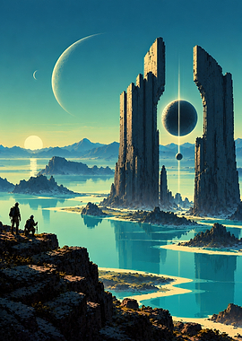 Explorers at Alien Monolith Landscape