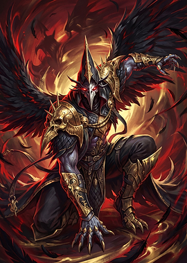 Dark Winged Warrior in Golden Armor