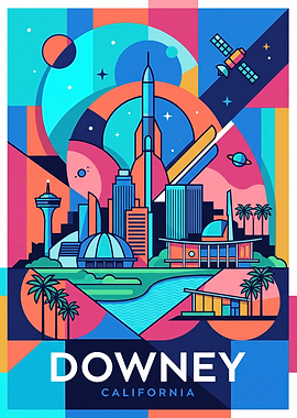 Downey California Retro Space Poster