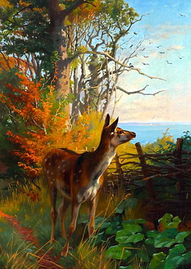 Deer in the Forest Painting by Adolf Mackepgrang