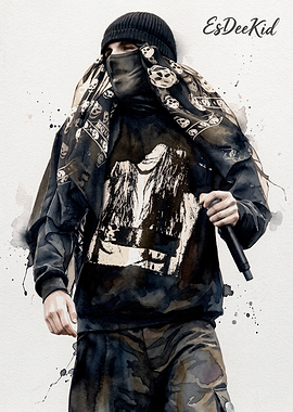 Rapper in Skull Scarf Watercolor Portrait