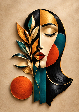 Abstract Portrait with Botanical Elements