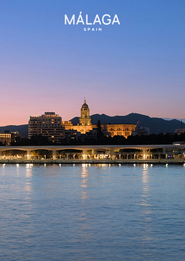 Malaga Spain Sunset Cityscape