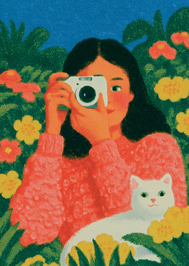 Girl with Cat Taking Photos