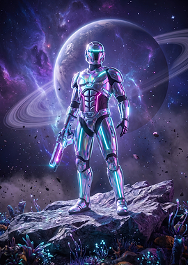 Futuristic Space Soldier in Chrome Armor