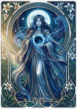 Art Nouveau Moon Goddess Illustration
