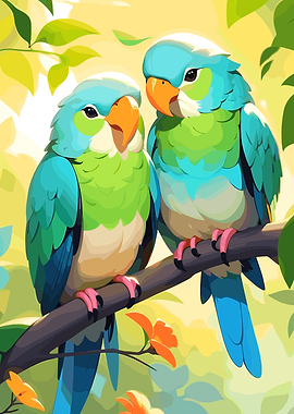 Two Colorful Parrots on a Branch