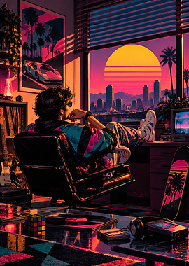 Retro Synthwave Aesthetic Room Scene Retro 80s