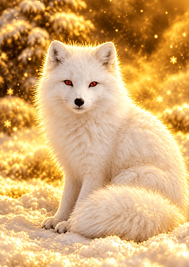 Arctic Fox with Glowing Red Eyes