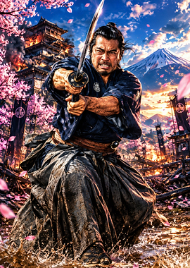 Fierce Samurai Warrior in Battle