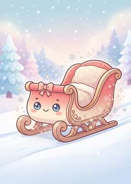 Cute Kawaii Christmas Sleigh Illustration