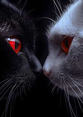 Black Cats and White Cats Facing Each Other