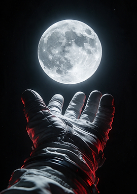 Astronaut Hand Reaching for the Moon
