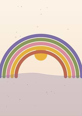 Minimalist Retro Rainbow Sunset Illustration
