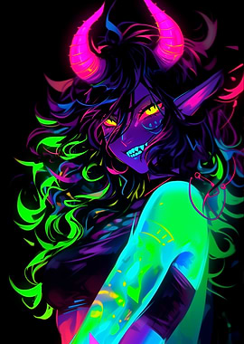 Neon Glow Demon Girl Portrait