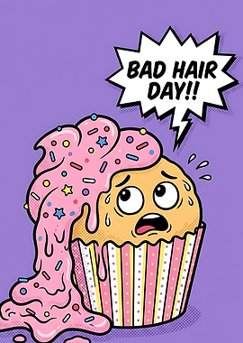 Funny Bad Hair Day Cupcake Illustration