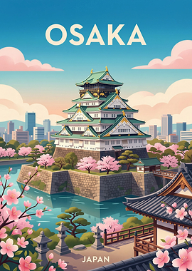Osaka Castle Japan Travel Poster