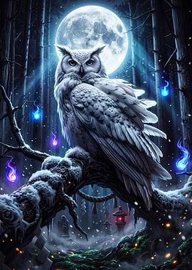 Owl Moon Magic Fantasy Poster