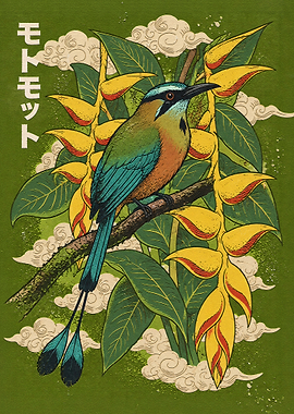 Motmot Bird Japanese Style Illustration