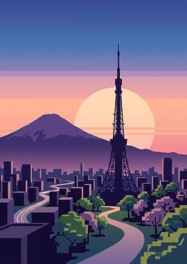 Tokyo Tower and Mount Fuji Sunset