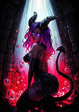 Glowing Succubus in Dark Dungeon