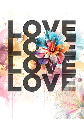 Love Typography Floral Watercolor Art