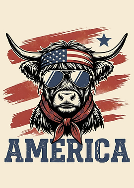 Patriotic Highland Cow America Graphic