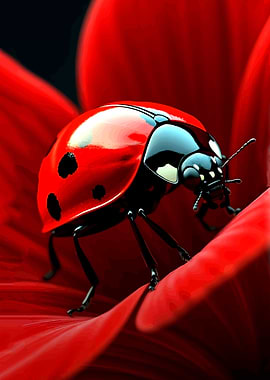 Vibrant Ladybug on Red Petal