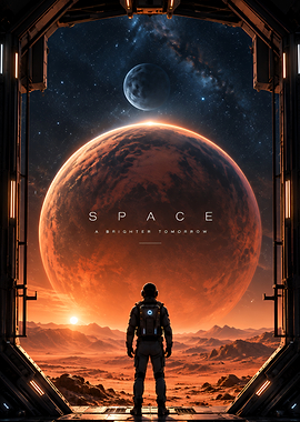 Astronaut Looking at Red Planet