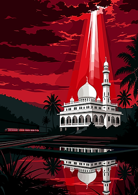 Mosque Under Dramatic Red Sky