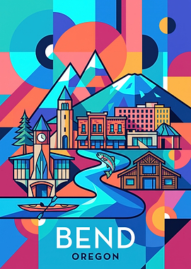 Bend Oregon Geometric Travel Poster