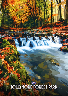 Tollymore Forest Park Autumn Waterfall Poster