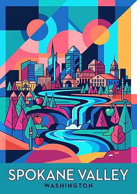 Spokane Valley Washington Geometric Travel Poster